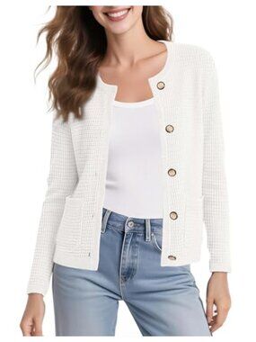 Women Cropped Cardigan Sweater Long Sleeve Button Down Knit Lightweight Viscose